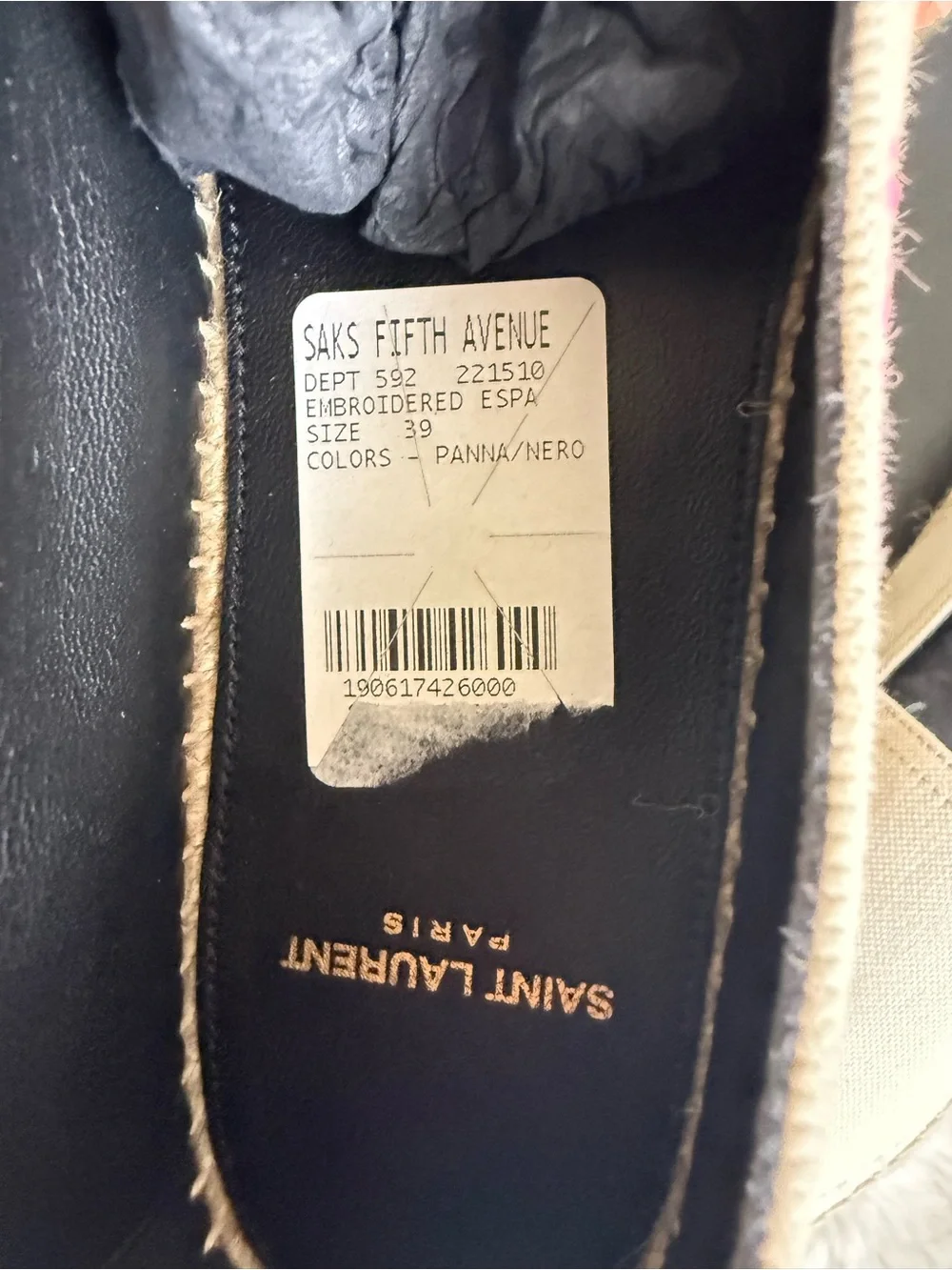 NEW | SAINT LAURENT Canvas Elba Logo Embroidered Espadrilles 39 Panna Flats
